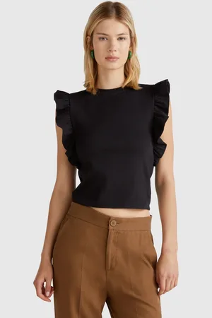 Benetton Slim Fit T-shirt With Rouches, size L, , Women