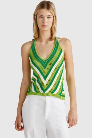 Benetton Striped Crochet Top, size L, , Women