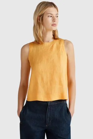 Benetton Sleeveless Top In Pure Linen, size L, , Women