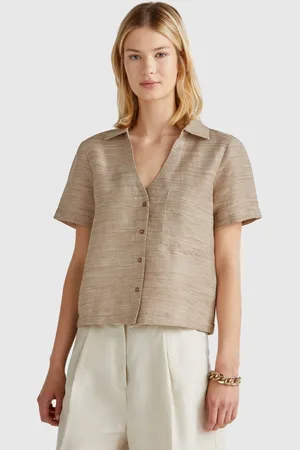 Benetton Striped Shirt Made From Linen Blend, size L, , Women