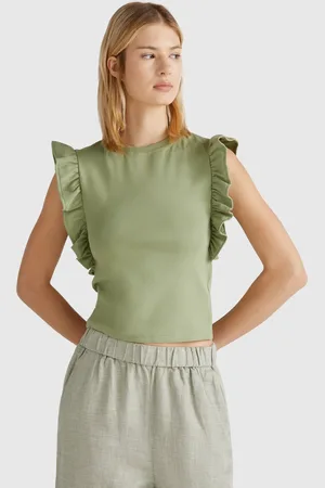 Benetton Slim Fit T-shirt With Rouches, size L, , Women