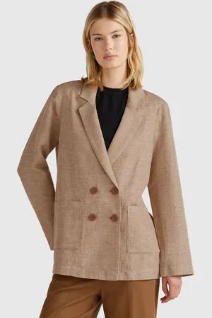 Benetton Double-breasted Jacket In Linen Blend, size L, , Women