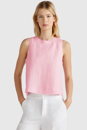Benetton Sleeveless Top In Pure Linen, size L, , Women