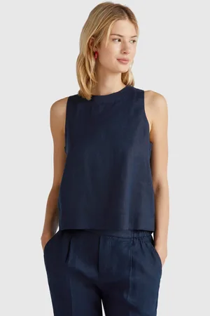 Benetton Sleeveless Top In Pure Linen, size L, , Women