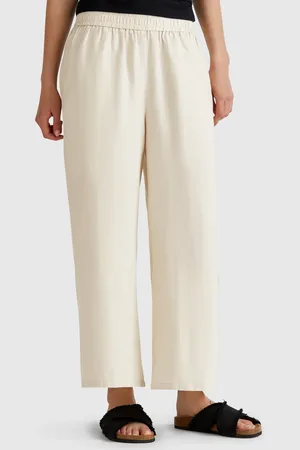 Benetton Wide Leg Trousers In Pure Linen, size L, , Women