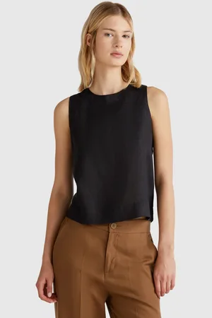 Benetton Sleeveless Top In Pure Linen, size L, , Women