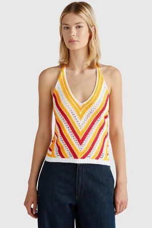 Benetton Striped Crochet Top, size L, , Women