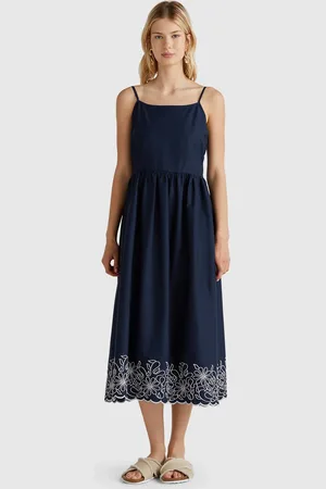Benetton Dress With Floral Embroidery, size L, , Women