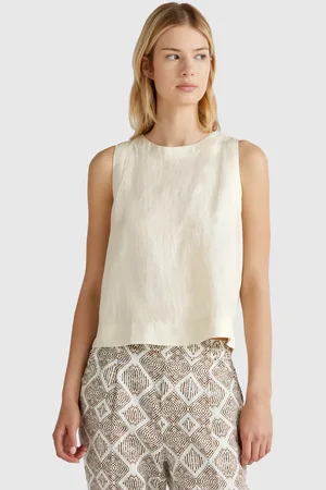 Benetton Sleeveless Top In Pure Linen, size L, , Women