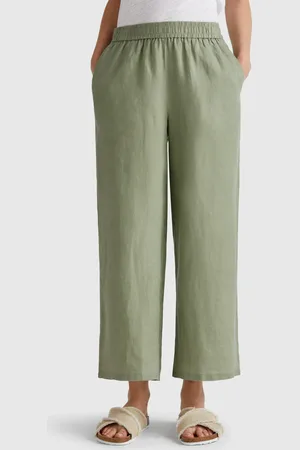 Benetton Wide Leg Trousers In Pure Linen, size L, , Women