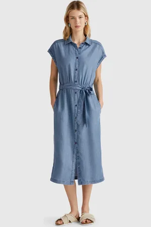 Benetton Chambray Shirt Dress With Sash, size L, , Women