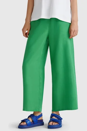 Benetton Wide Leg Trousers In Pure Linen, size L, , Women
