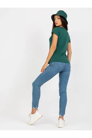 Fashionhunters Základní tmavě zelené bavlněné tričko pro ženy
