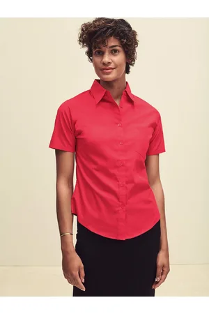 Fruit Of The Loom Red Poplin Shirt With Short Sleeves