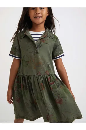 Desigual Khaki holčičí vzorované šaty Mickey Camo Flower - Holky