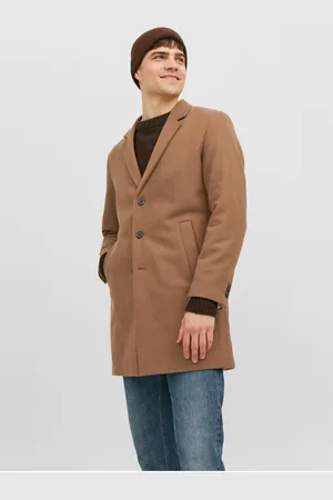 JACK & JONES Hnědý pánský kabát s příměsí vlny Morrison - Pánské