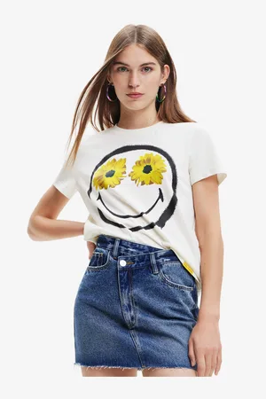 Desigual Bílé dámské tričko Margarita Smiley - Dámské