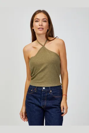 ONLY Khaki žebrované cropped tílko Emma - Dámské