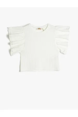 Koton Flounce T-Shirt Crew Neck Embroidered Detail Short Sleeve
