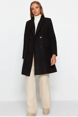 Trendyol Hnědý oversize široký kostkovaný dlouhý stamped kabát