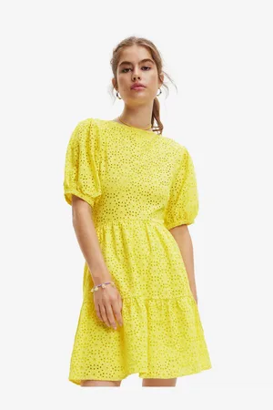 Desigual Žluté dámské vzorované šaty Limon - Dámské