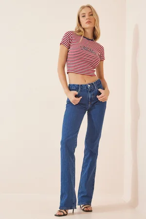 Happiness istanbul Štěstí İstanbul Dámské tmavě modré Vysoký pas Slim Flare Jeans