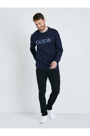 Guess Tmavě modré pánské tričko s dlouhým rukávem Sorin - Pánské