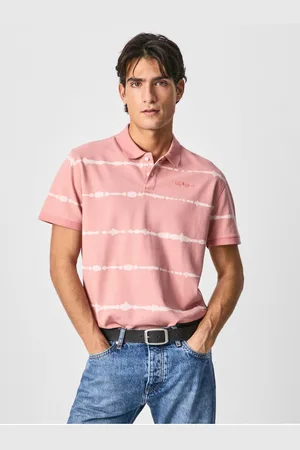 Pepe Jeans Růžové pánské pruhované polo tričko Farrell - Pánské