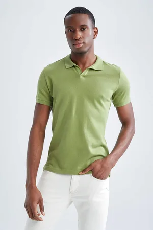 DeFacto Slim Fit Polo Neck Základní pletené tričko s krátkým rukávem