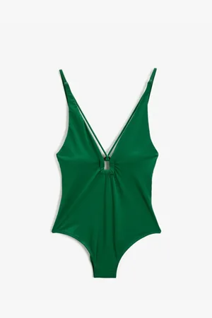 Koton Deep V-Neck Buckled Swimsuit