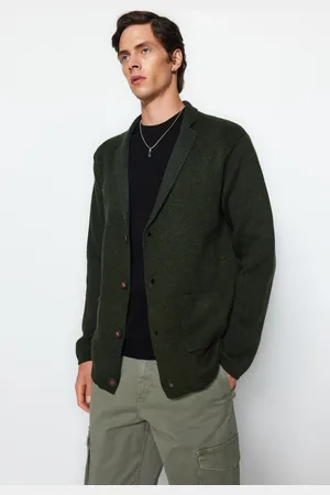 Trendyol Khaki Regular Fit Wool Collar Knitwear Cardigan