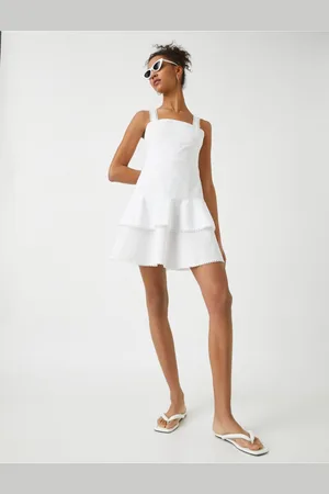 Koton Strappy Mini Ruffle Cotton Dress