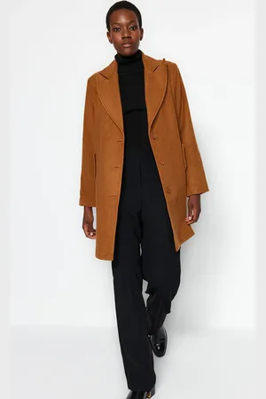 Trendyol Camel Premium Oversize Wide Cut Stamped Coat