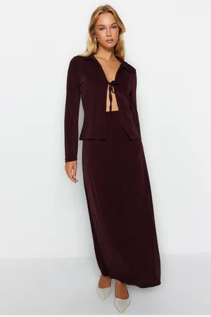 Trendyol Brown Limited Edition Tile Glossy Surface and Soft Texture Maxi Skirt
