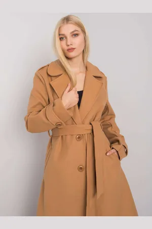 Fashionhunters OH BELLA Camel long coat with a belt