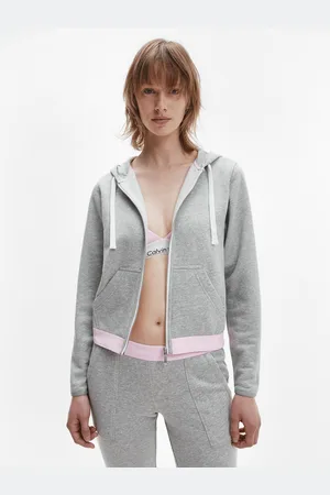 Calvin Klein Šedá dámská žíhaná mikina s kapucí Jeans - Dámské