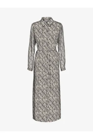 VERO MODA Krémové dámské vzorované košilové maxišaty Rylee