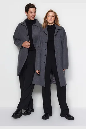Trendyol Antracitový unisex ražený kabát regular fit