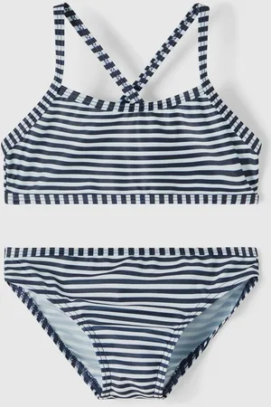 NAME IT Bílo-modré holčičí pruhované dvoudílné plavky Felisia - unisex