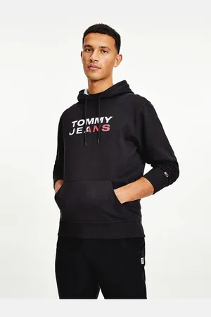 Tommy Hilfiger Černá pánská vzorovaná mikina s kapucí Tommy Jeans - Pánské