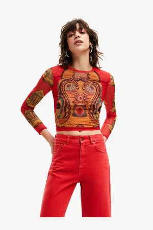 Desigual Červené dámské tričko Groove - Dámské