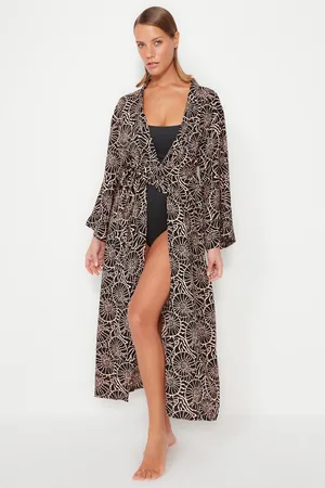 Trendyol Podvodní vzorovaný pás Maxi tkané kimono a kaftan