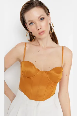 Trendyol Tile Crop Lined Knitted Satin Bustier