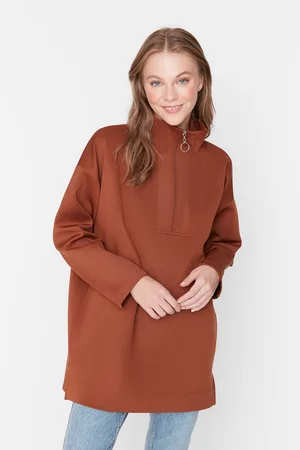 Trendyol Mikina s detaily na zip, potápěčská/Scuba, hladká pletená mikina