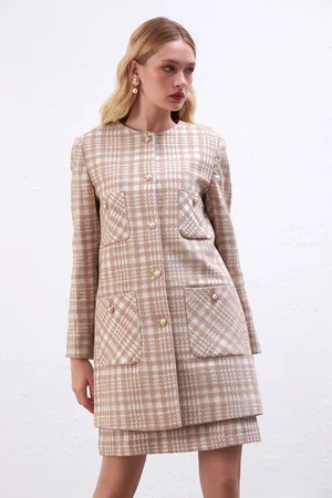 Gusto Kostkovaný kaftan - béžový