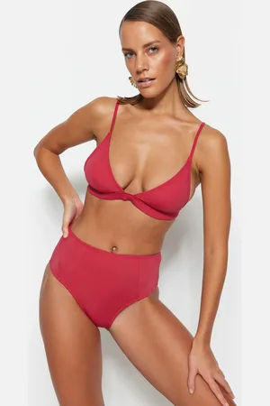 Trendyol Claret Red Triangle High Waist Dvoudílná sada bikin