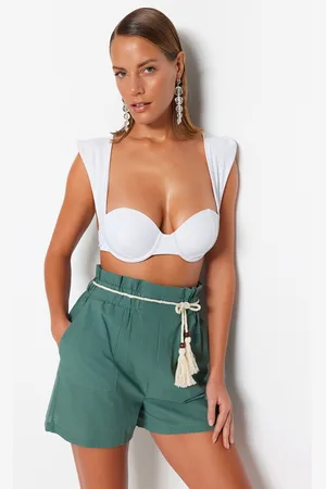 Trendyol Khaki Belted Woven Ruffled 100% Cotton Shorts & Bermuda