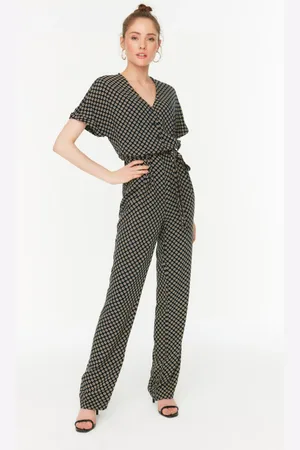 Trendyol Black Belted Patterned Woven Jumpsuit