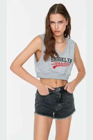 Trendyol Black Denim Shorts with Tasseled Legs