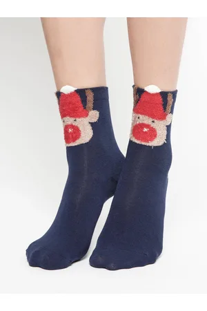 Yups Socks with teddy bear head application navy blue
